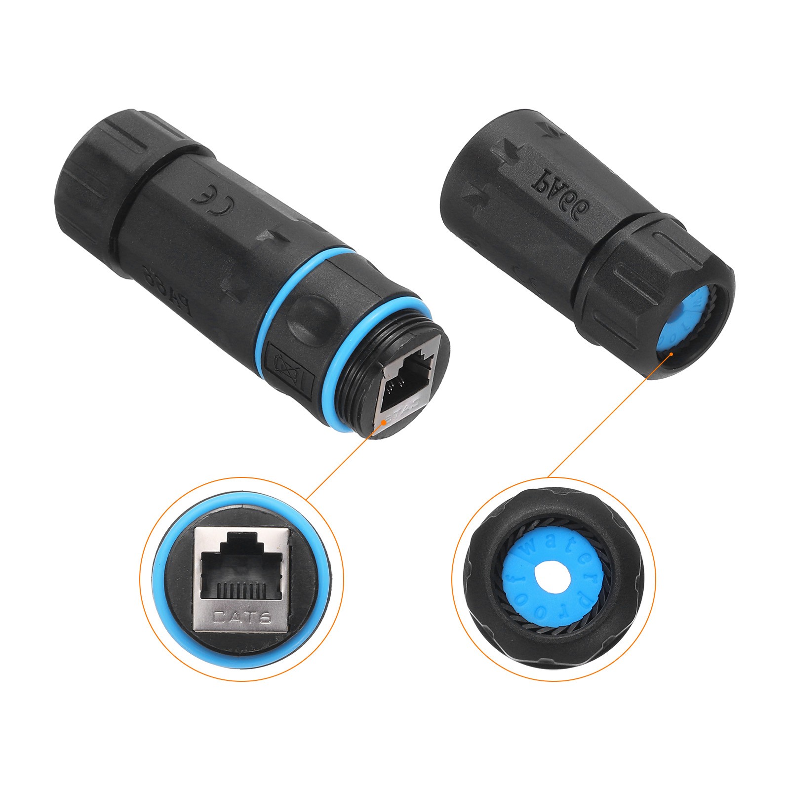 Pack of 10 Waterproof RJ45 Coupler Dual Head IP68 Ethernet LAN Cable Connector