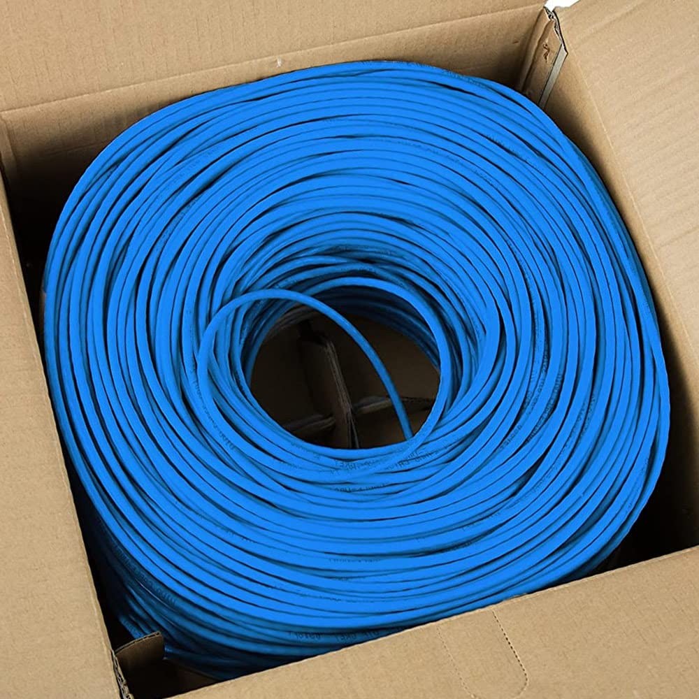 1000ft Cat6 CMP Plenum Ethernet LAN Cable Solid 23AWG UTP Pull Box Blue