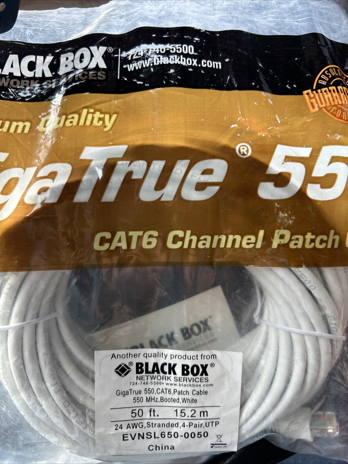Black Box Giga True 550 Cat6 50’ EVNSL650-0050 Channel Patch Cable New Bulk Disc