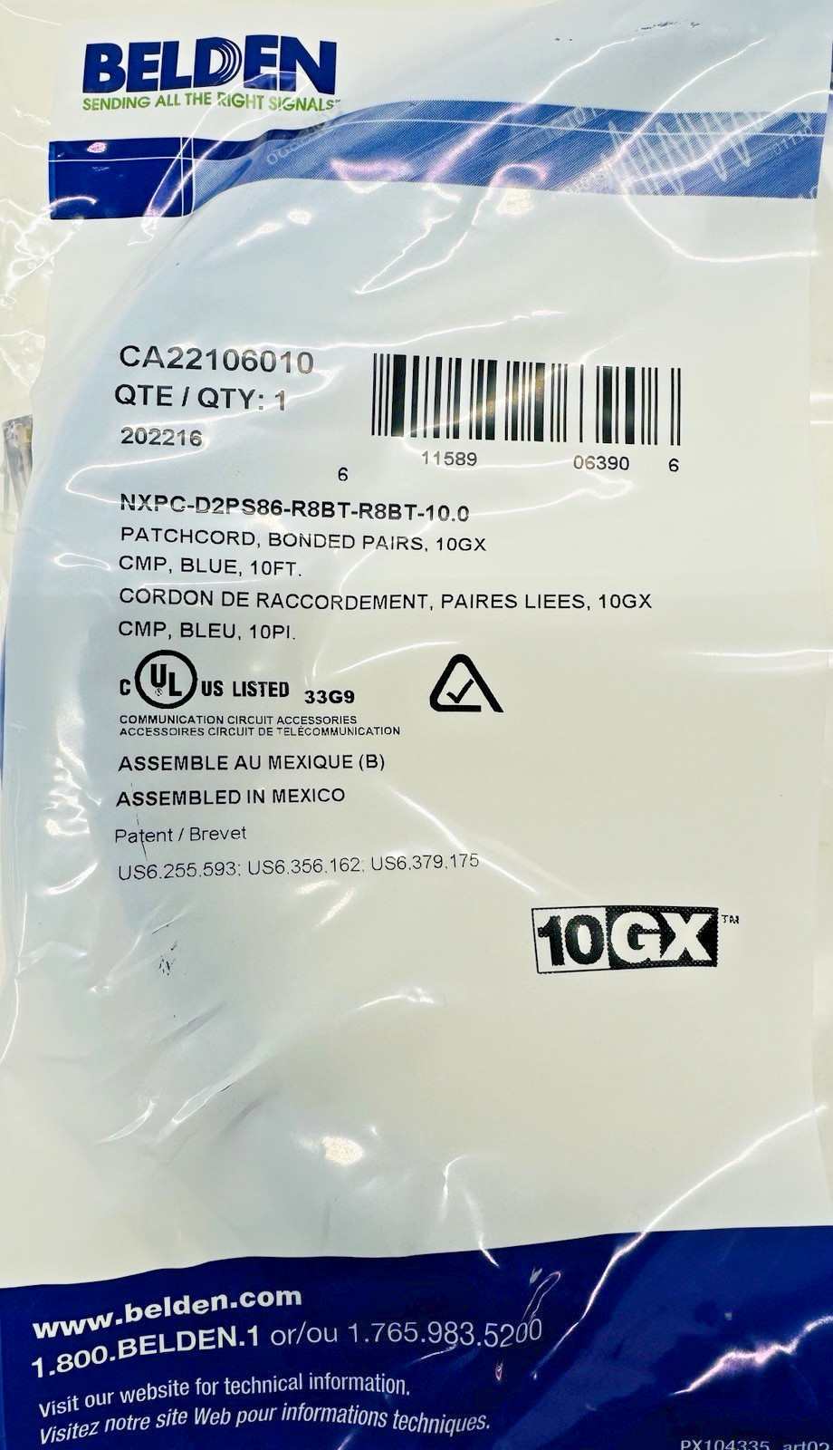 Lot of 5 Belden 10′ CA21106010 10GX Patch Cord 24 AWG 10-Foot Blue T568A/B. New