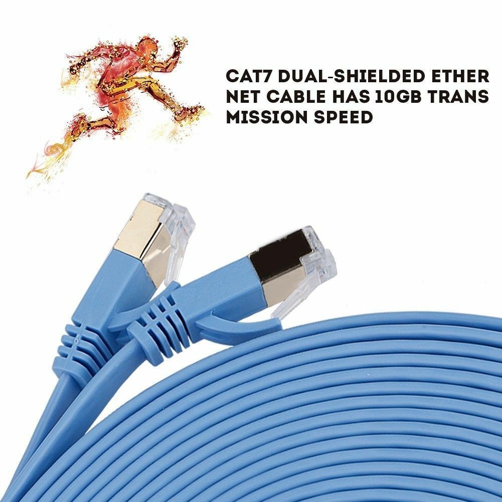 25FT CAT7 CAT 7 Flat Cable Shielded U/FTP LAN RJ45 Internet Router Patch Blue