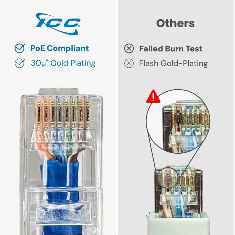 ICC CAT6 Slim Ethernet Patch Cord with Clear Boot Strain Relief, RJ45, Strand…
