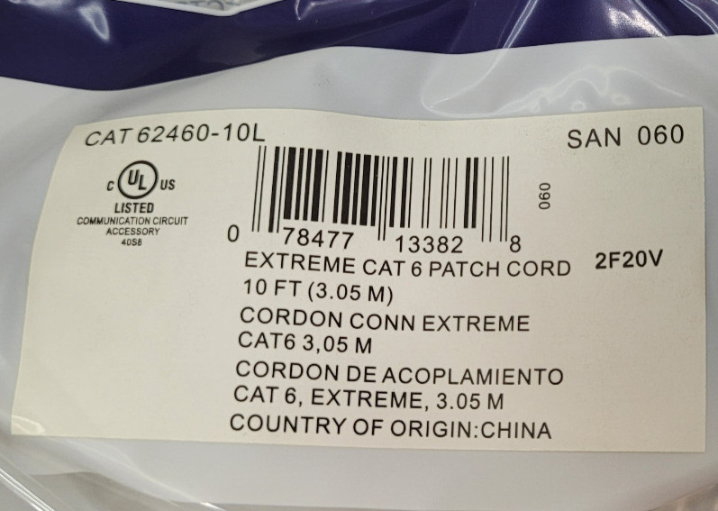 10-PACK LEVITON Extreme CAT 6 Patch Cord 10ft (3.05M) 060-62460-10L