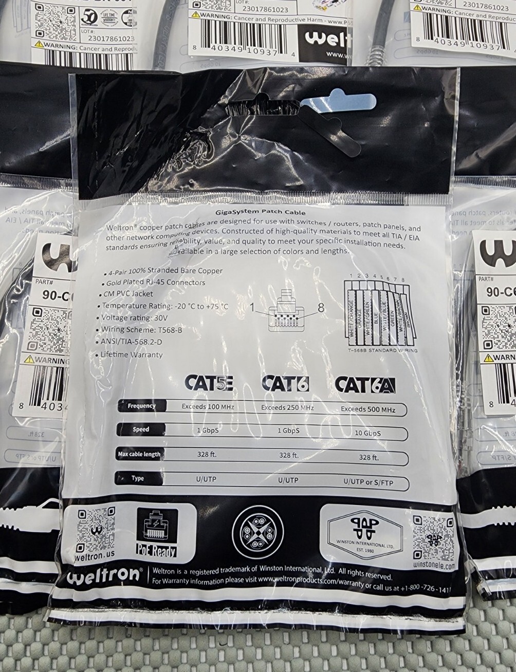 8x Cat6 24AWG Snagless Unshielded (UTP) CM Ethernet Network Patch Cable 1ft