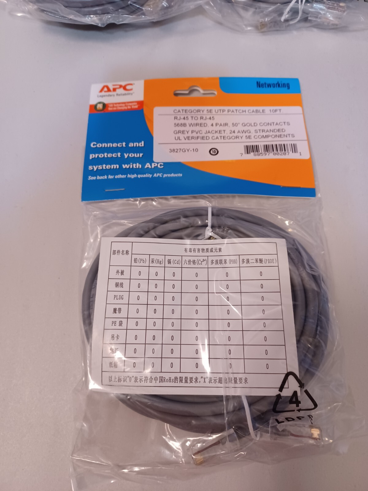 Lot of 10 APC 10FT CAT5e RJ45 Ethernet LAN Network Patch Cable UTP 24AWG Gray