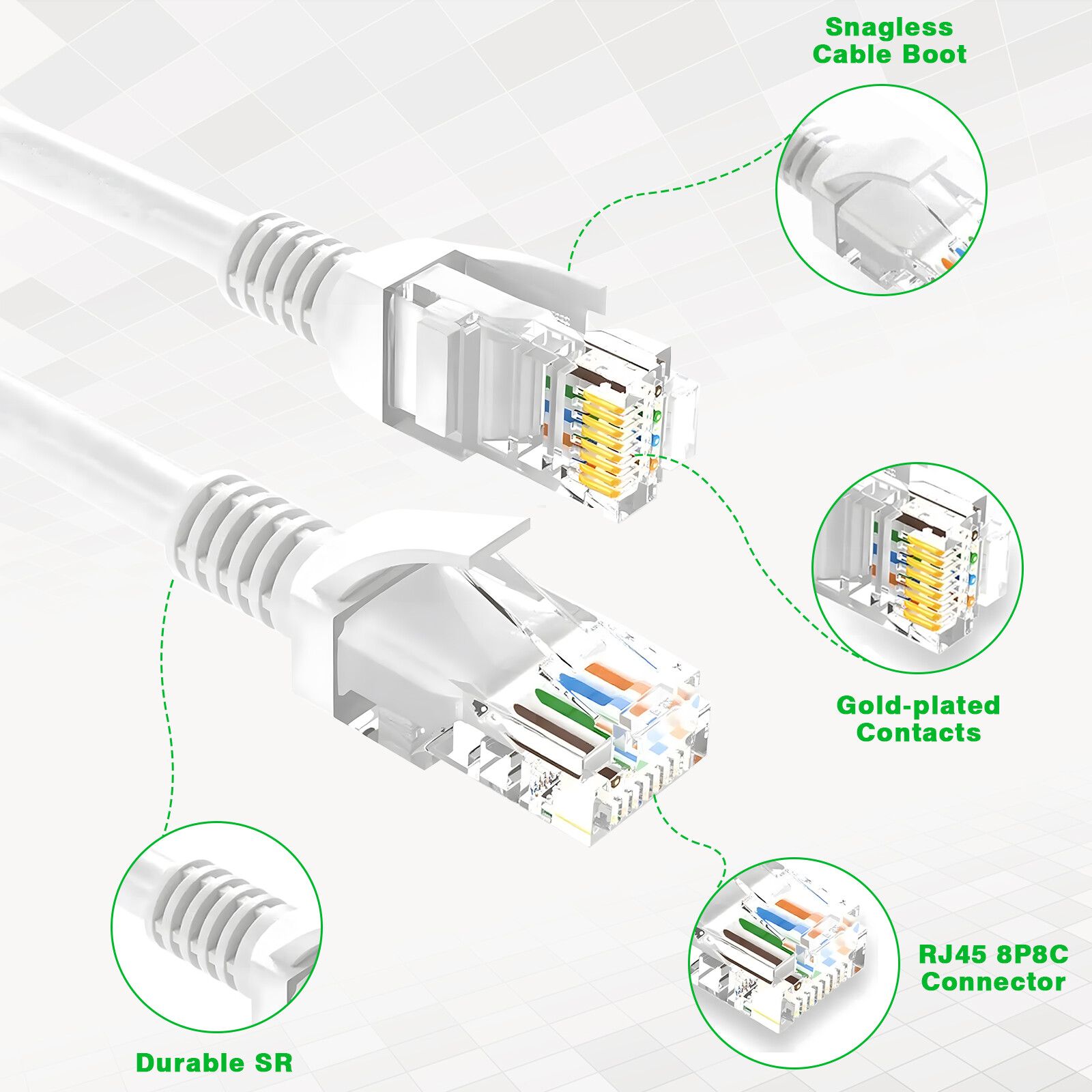 Cat6 Ethernet Cable RJ45 Network Cord Internet White Patch 6/10/25/60/100ft