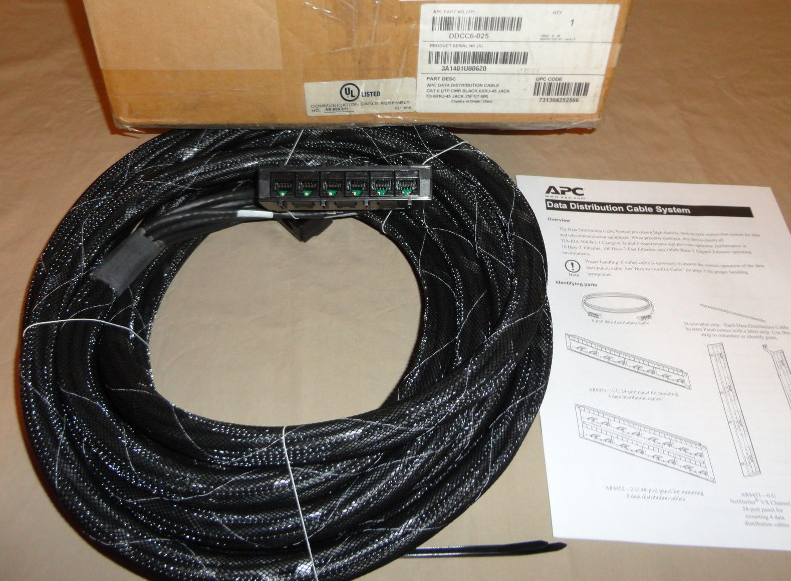 APC DDCC6-025 Data Distribution Cable CAT 6 UTP CMR Black 25Ft DDCC6025 NEW