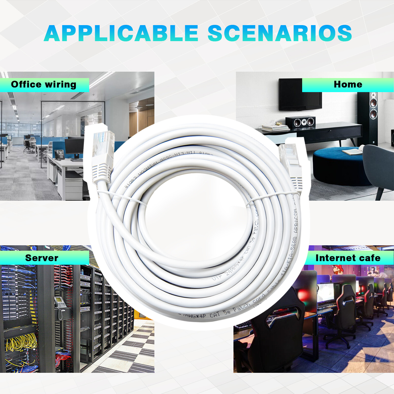 Cat6 Ethernet Cable RJ45 Network Cord Internet White Patch 6/10/25/60/100ft