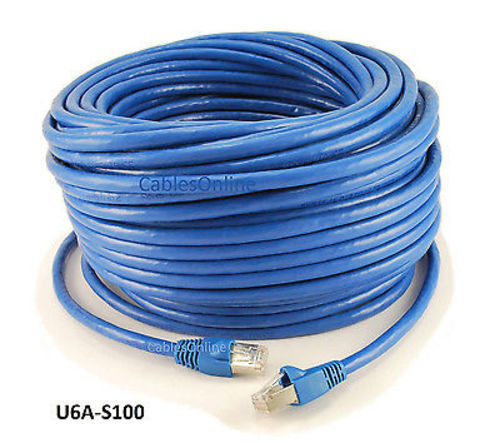 100ft Shielded CAT6A Network STP 500MHz Bare Copper Ethernet RJ45 Patch Cable