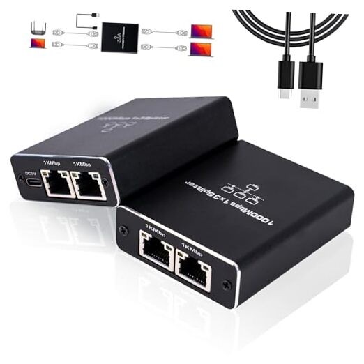 Upgrade High Speed 1000Mbps, LAN with USB Power Ethernet Splitter 1 to 3