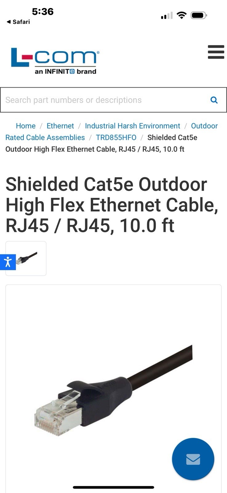 Shielded Cat5e Outdoor High Flex Ethernet Cable, RJ45 / RJ45, 10.0 ft