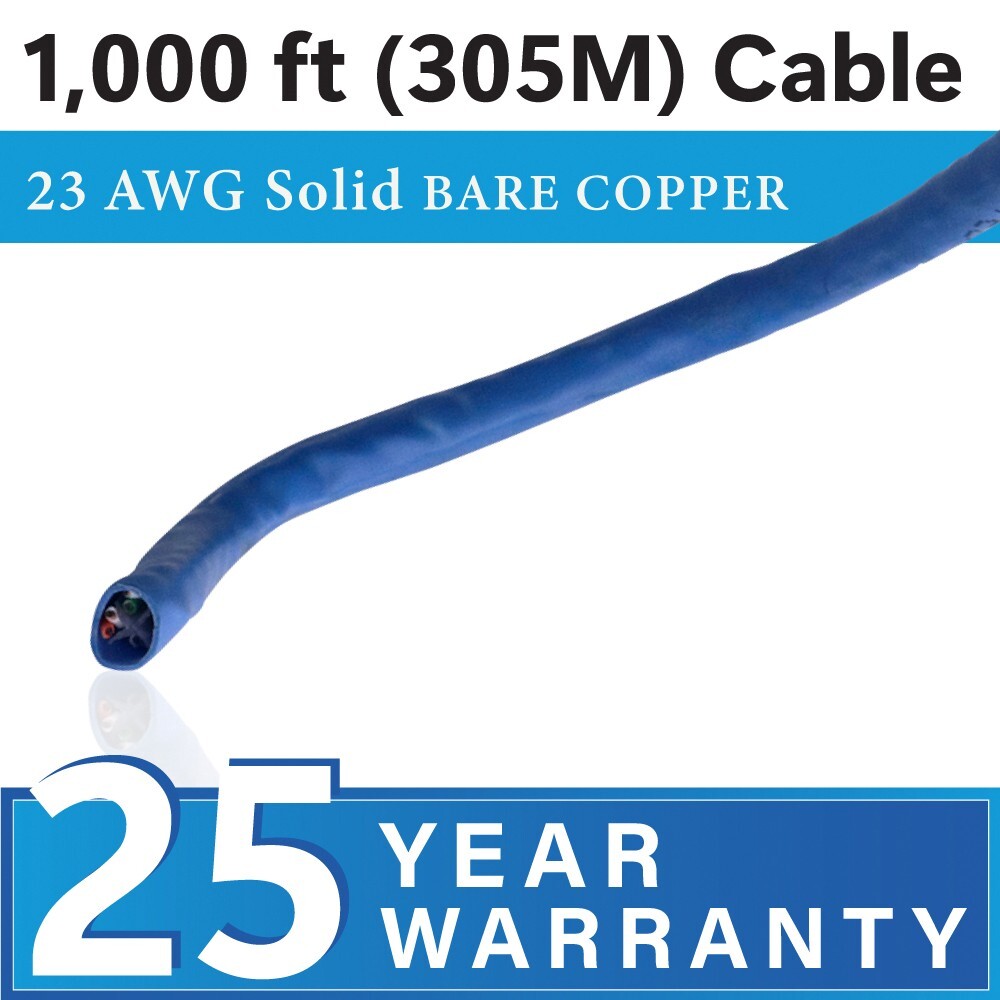 Skyline Cat 6, Solid Bare Copper, CMR Rated, 1000ft Bulk Network Cable, (Blue)