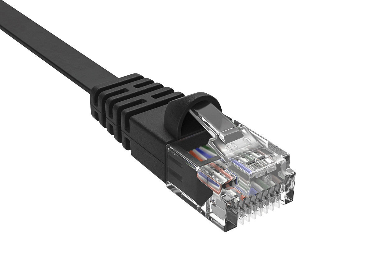 Cat6 UTP Snagless Flat Patch Cable, Black – 1/2/3/5/7/10/15/25/35/45 ft