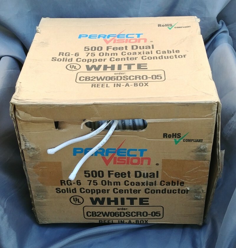 (1 -100 FT) RG6 Perfect Vision BLACK/WHITE #CB2W06DSCRO-05 SOLID COPPER CABLE
