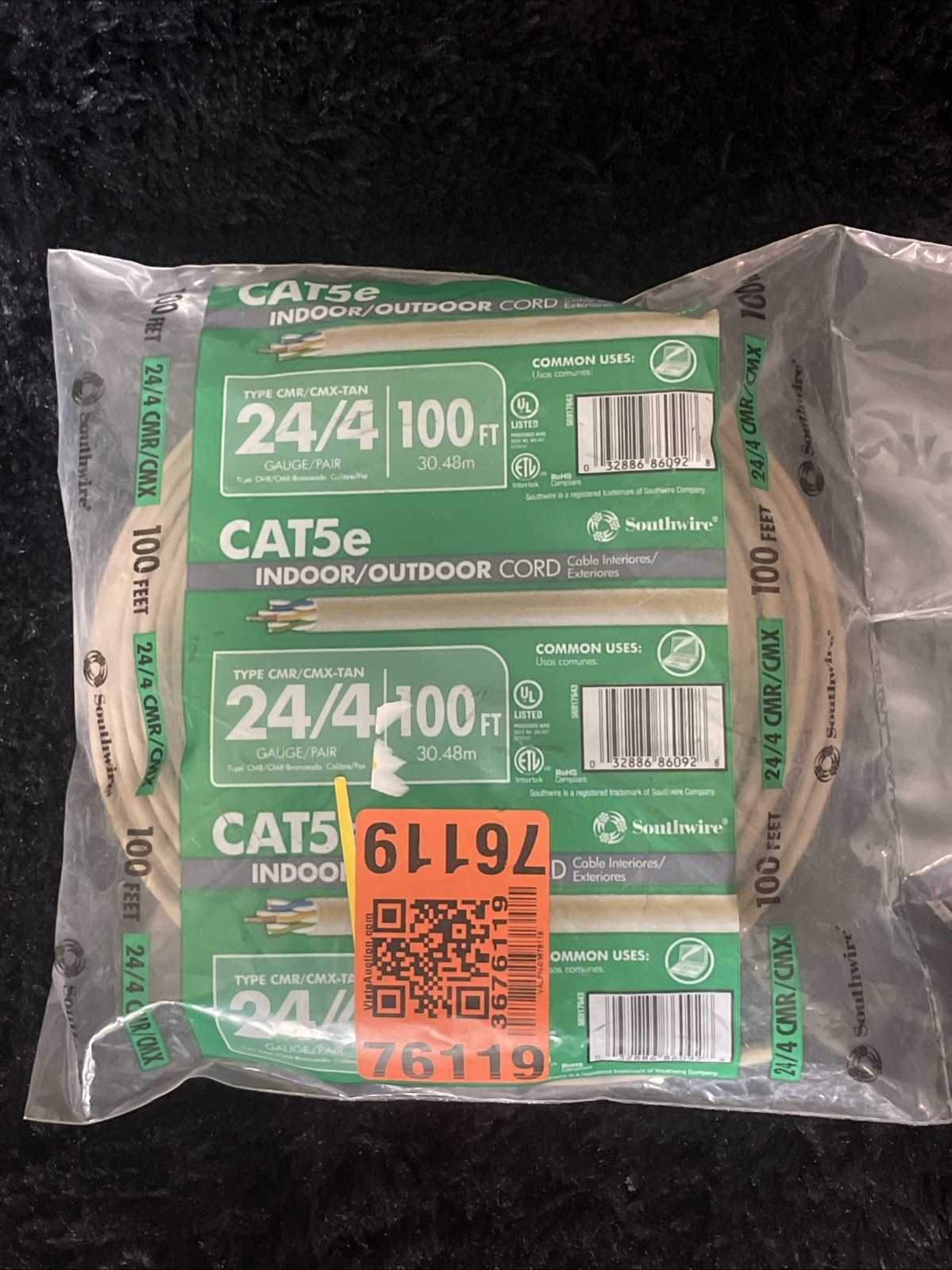 NEW IN SEALED PACKAGE CAT5e RISER CABLE 100′ 100 FEET 24/4 GAUGE INDOOR OUTDOOR