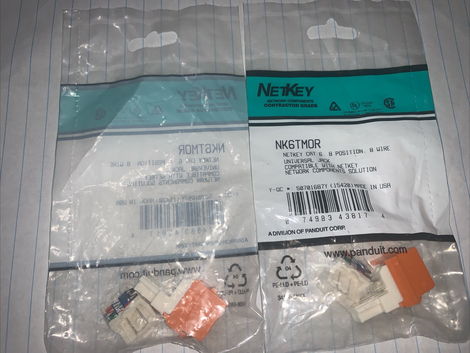 Lot Of 2 NetKey NK6TMOR Cat6 8p8w Universal Jack Orange
