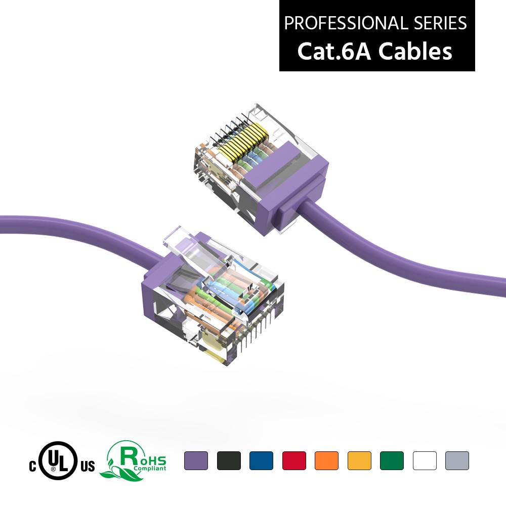 20 Pack of 0.5Ft CAT6A UTP Super-Slim Ethernet Network Cable 32AWG Purple