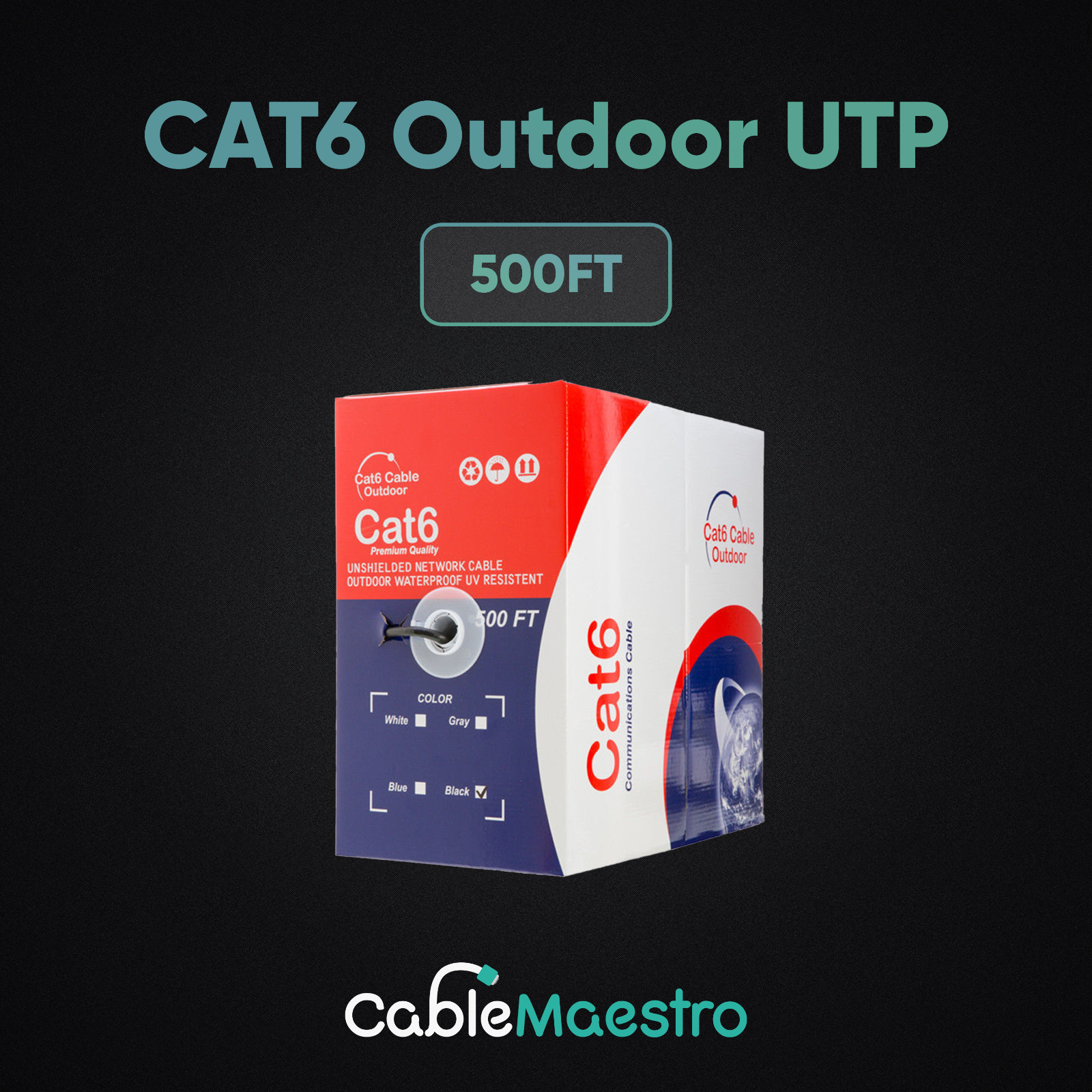 Outdoor Cat6 Cat5e 500FT 1000FT Bulk Ethernet Cable Wire Black UTP FTP LOT
