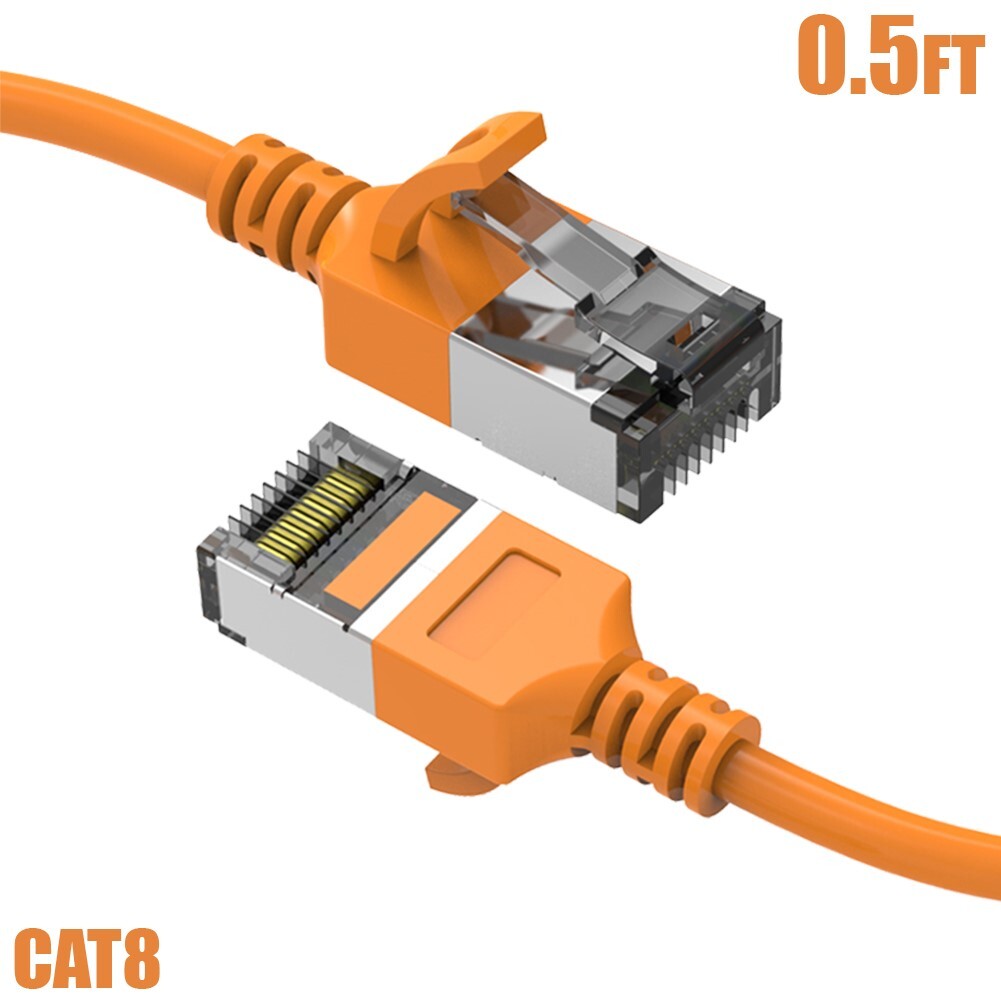0.5FT Cat8 RJ45 Network LAN Ethernet U/FTP Shield Patch Cable Slim 30AWG Orange