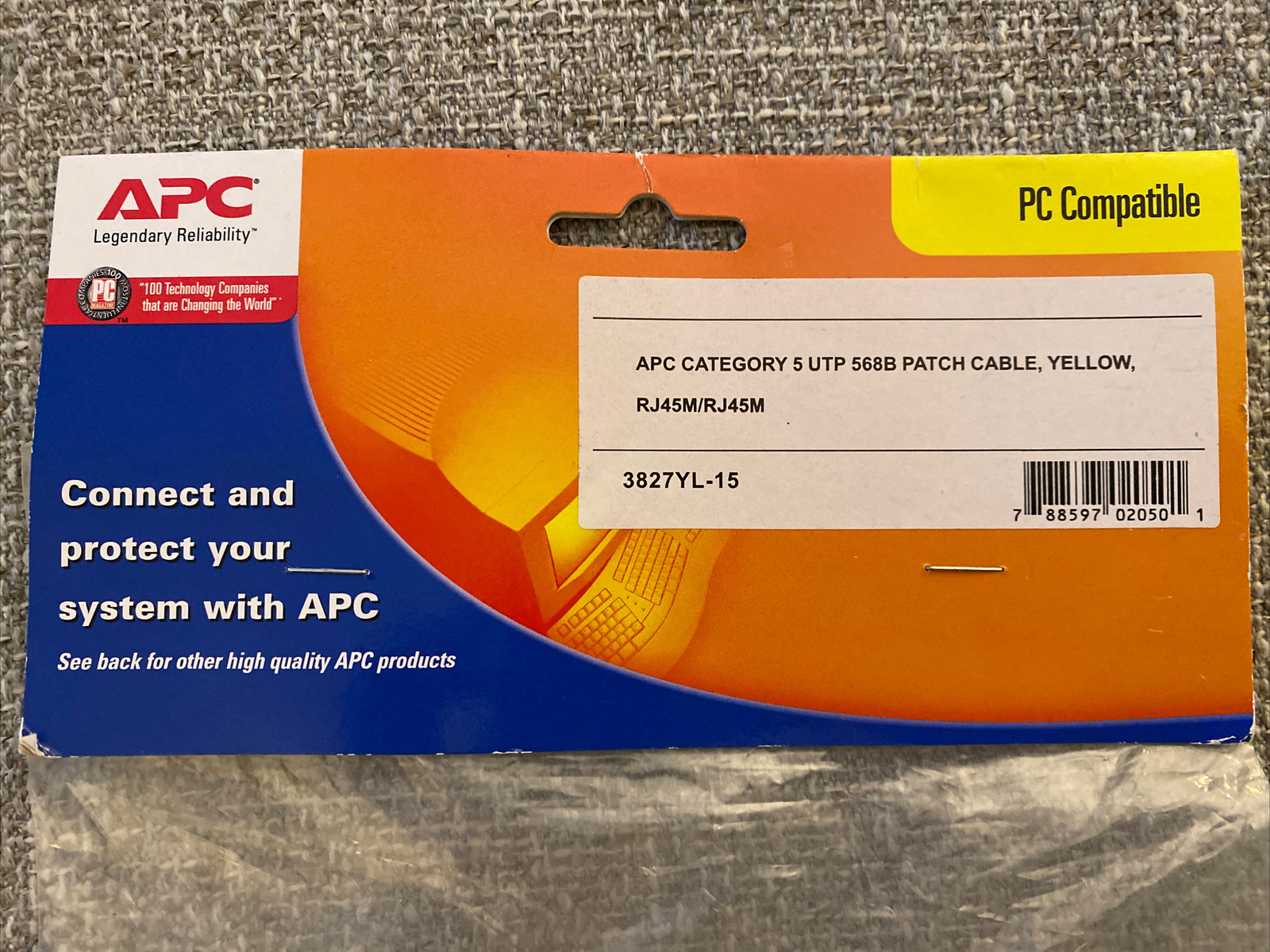 APC Category 5 UTP 568B Patch Cable, Yellow, 3827YL-15, RJ45M, NEW in Package
