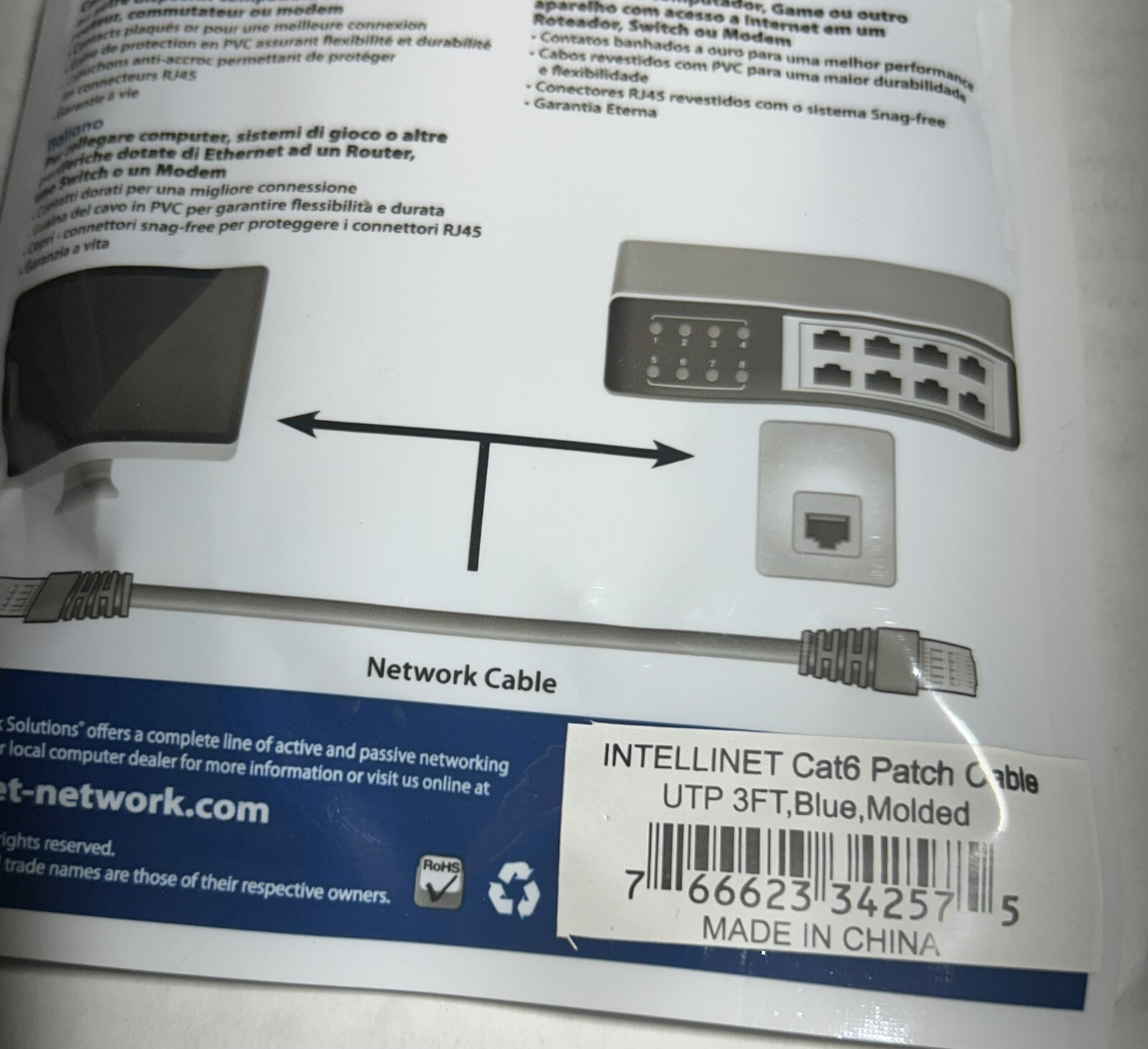 12 Pack Of Cables Intellinet 342582 3ft Blue Cat6 Snagless Patch Cable-Free Ship