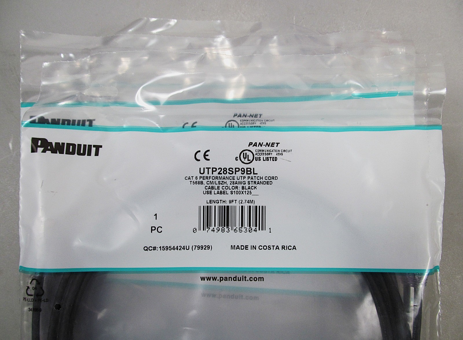 Panduit UTP28SP9BL 9 ft. Cat 6 28awg Black Copper T568B Patch Cable *LOT OF 9*