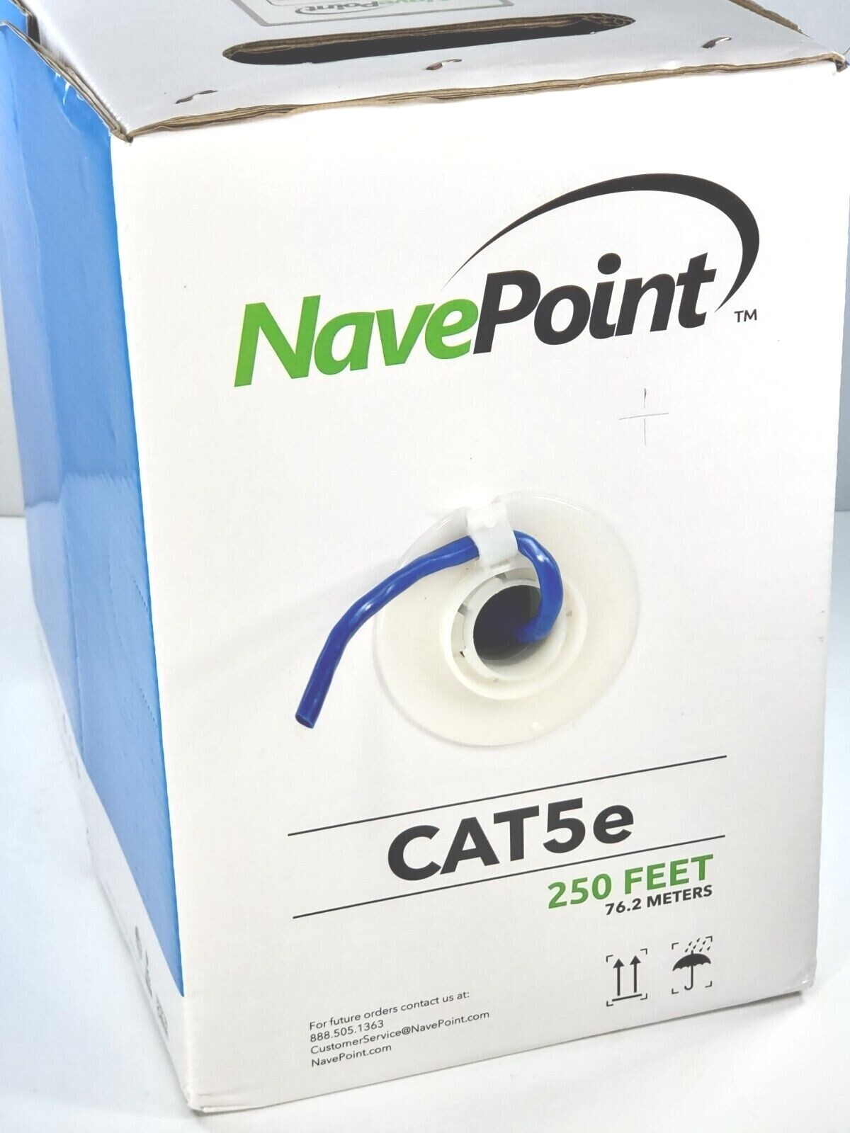 250 FT. Box / Spool – NavePoint CAT5e CCA Blue Ethernet Cable UTP / Unshielded