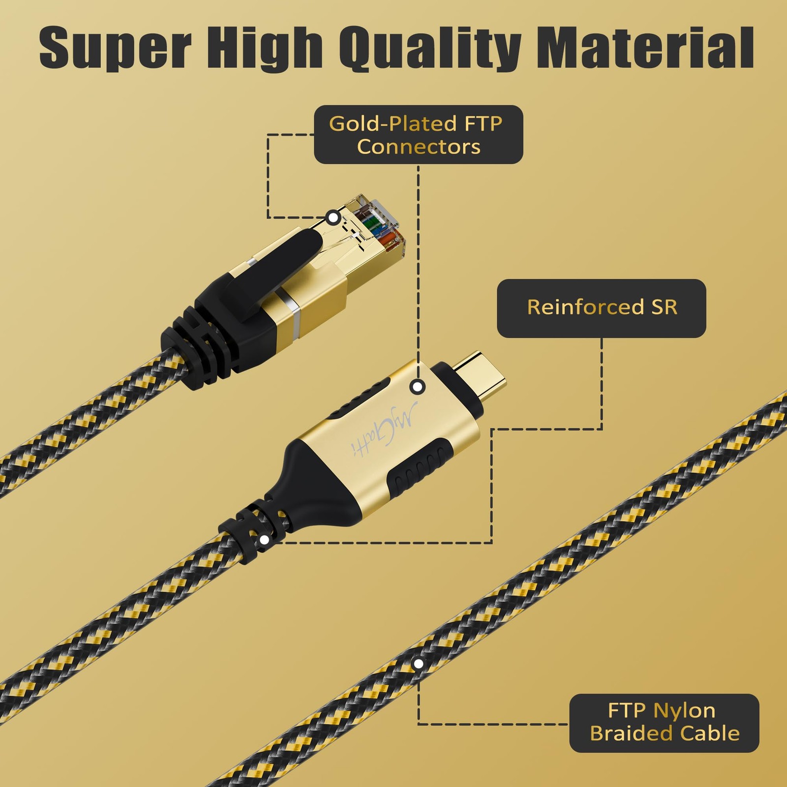 20ft USB C to Ethernet Cable RJ45 Type C High Speed LAN Internet Network