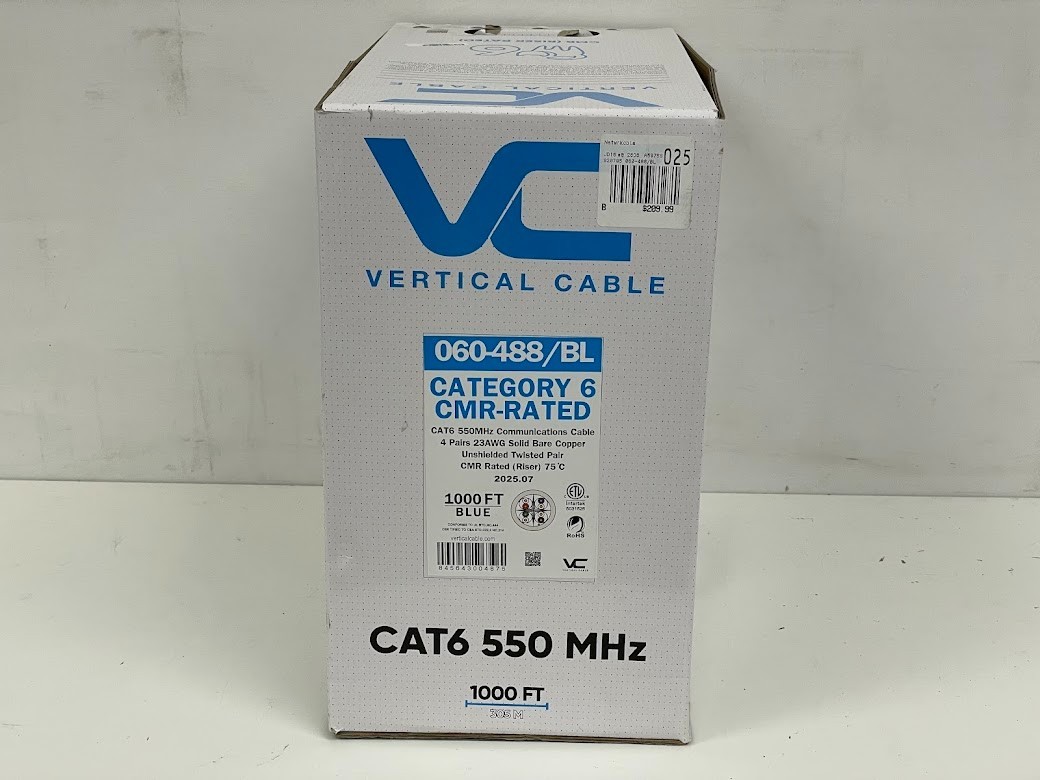 Vertical Cable 060 Series Cat6 550 MHz UTP 23AWG Solid Bare Copper 1000ft – Blue