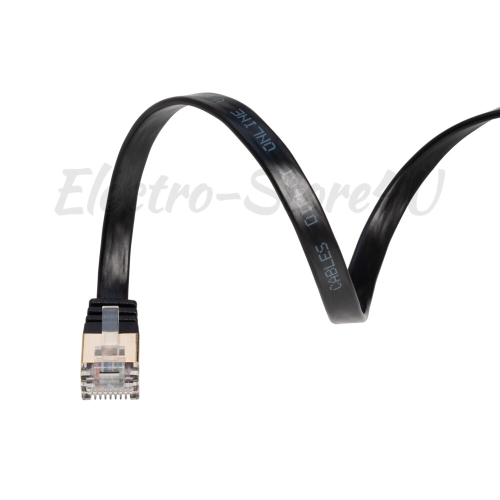 Flat Cat7 Ethernet Patch Black Cable 6 10 20 25 30 50 75 100 FT U/FTP LAN Lot