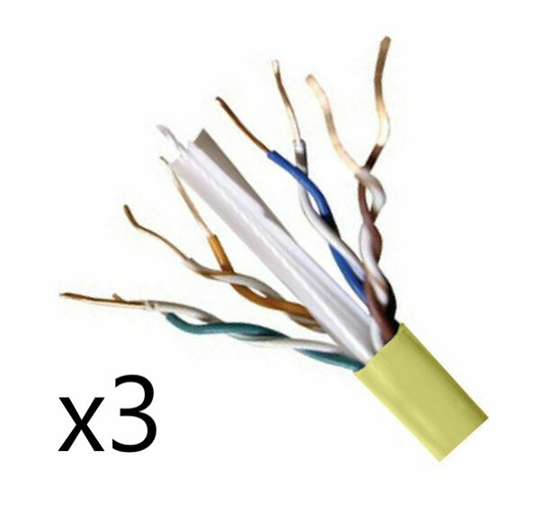 Lot of 3 – CAT6E Ethernet 550MHz CMR Cable Yellow 1000FT 23 AWG COPPER