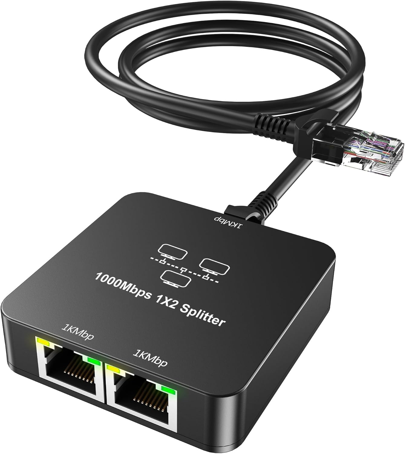 Ethernet Splitter 1 to 2 Out with Cat 6 Ethernet Cable, 1000Mbps High Speed, RJ4