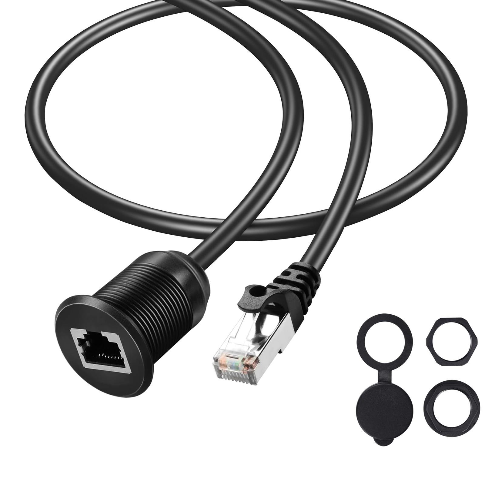 Cat6 RJ45 Panel Mount Extender Cable Male Female Ethernet LAN 0.5M/1.6FT