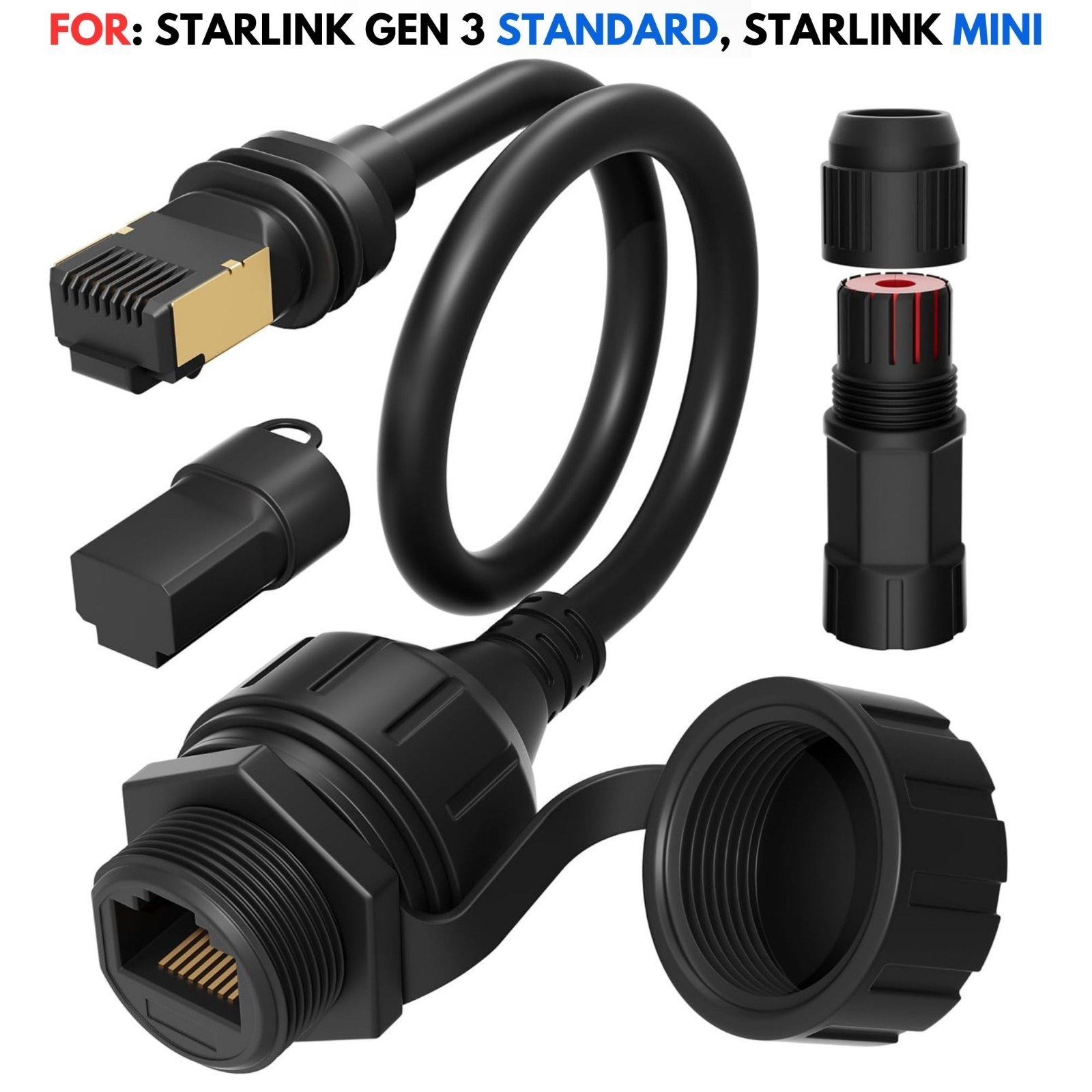 Ethernet Adapter Cable Extension to RJ45 Coupler Waterproof for Starlink Gen 3