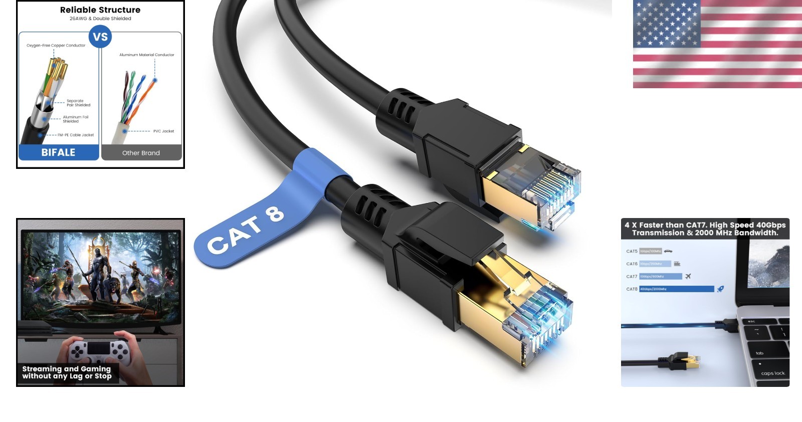 Heavy-Duty Cat 8 Ethernet Cable 6FT – Fast, Reliable for Indoor/Outdoor Use FAST