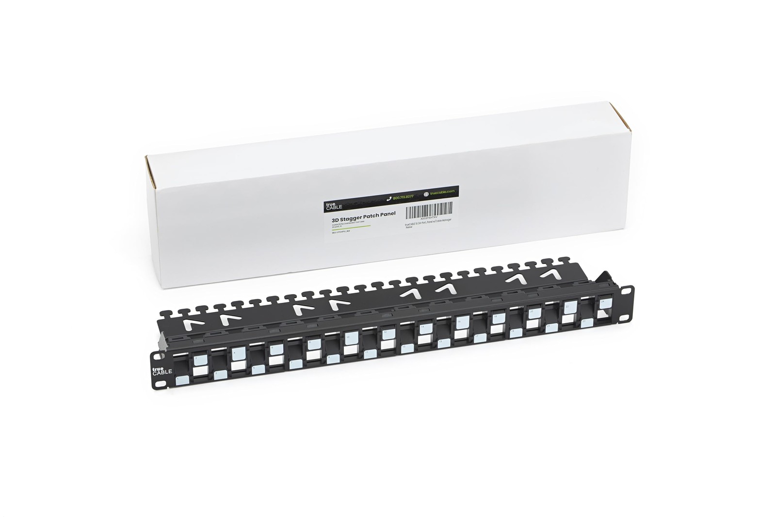 trueCABLE 3-D Staggered 24 Port 19” Toolless Modular Patch Panel, Unshielded,…