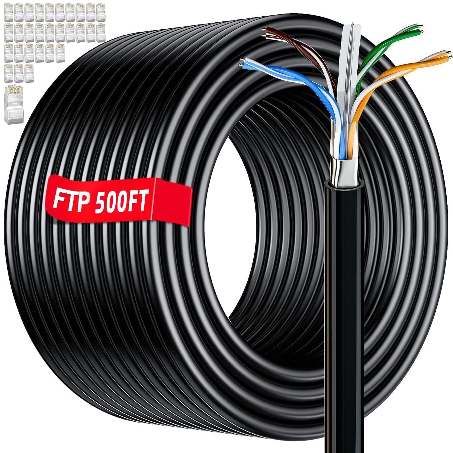 Cat 6 Outdoor Ethernet Cable 500ft, Shielded, Direct Burial, POE, Waterproof