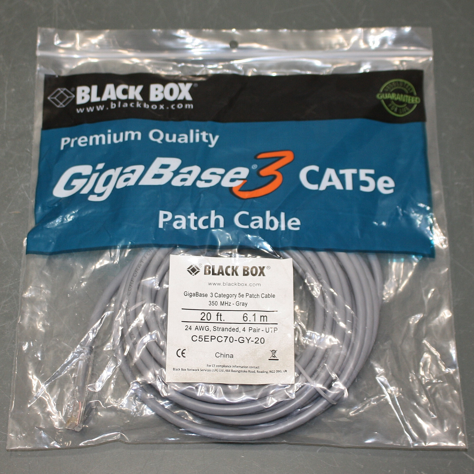 (25) Black Box CAT5e Premium Patch Cable, 20ft Ethernet Cord, Gray, 350 MHz
