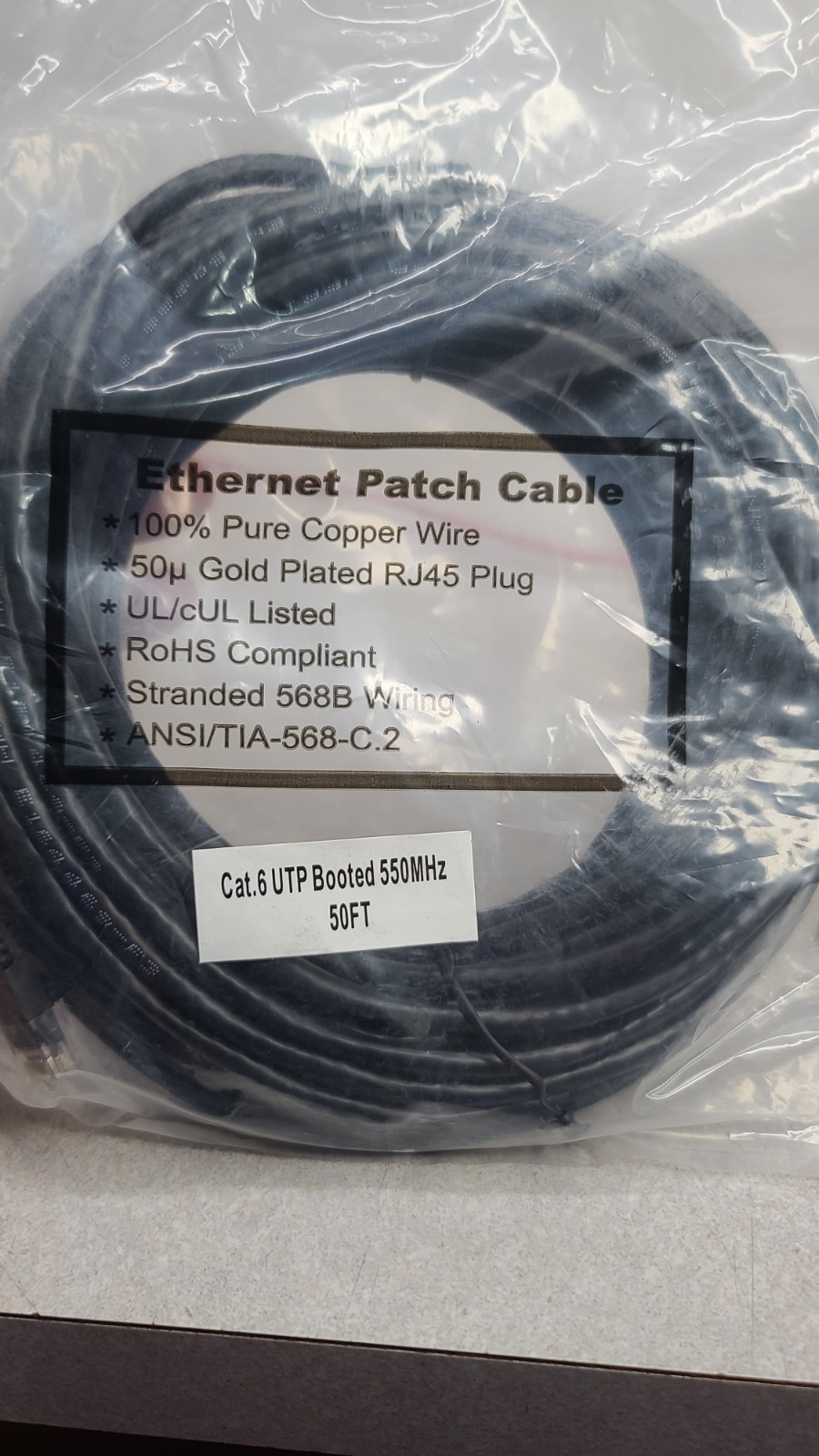 Case of 25 CAT6 Ethernet Patch Cord RJ45 LAN Network Cable Black 50ft