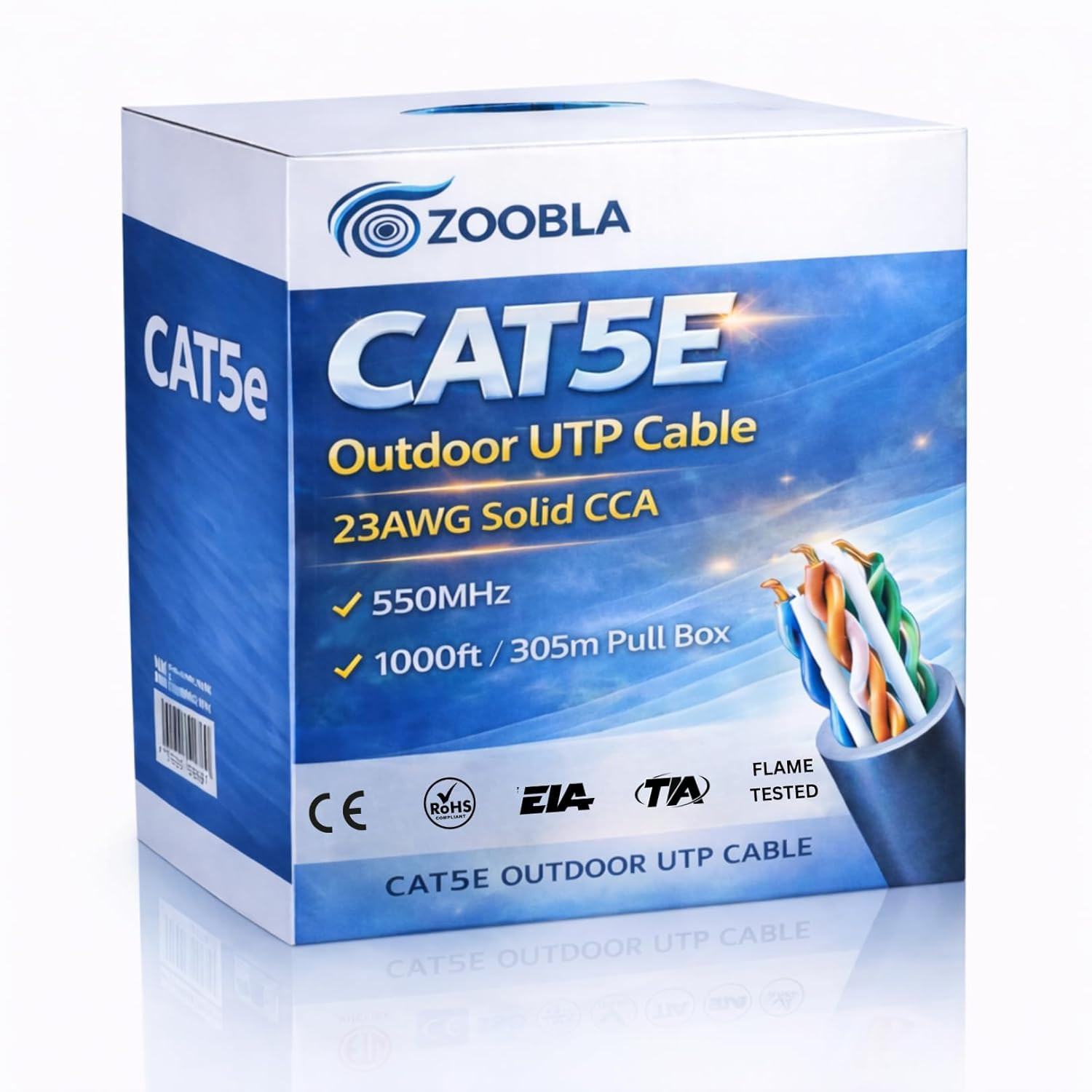 Cat5E Ethernet Cable 1000Ft (305M) – 23AWG Solid CCA UTP, 550Mhz Outdoor LAN