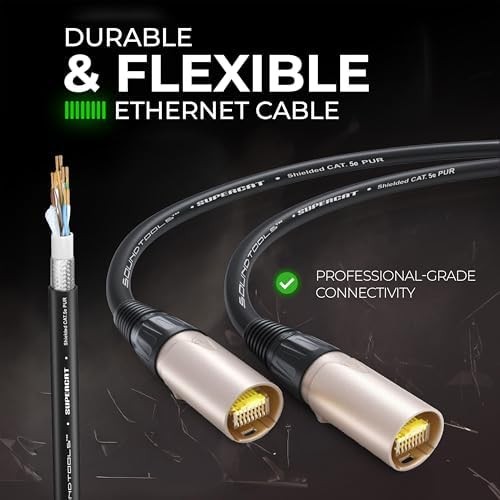 SuperCAT Professional Grade Shielded CAT5e etherCON Cable (25 ft, Black) | High-