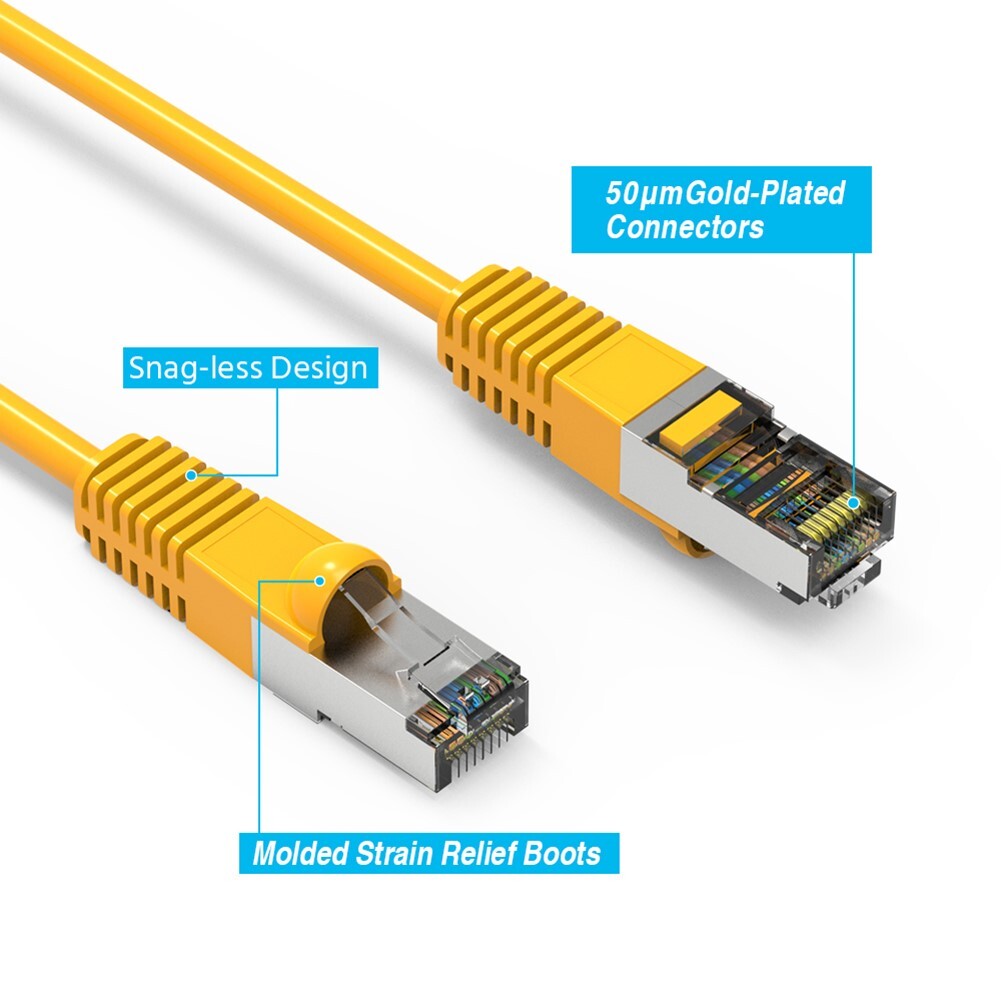 1FT Cat6 RJ45 Ethernet LAN Network SSTP Shielded Patch Cable Copper 26AWG Yellow