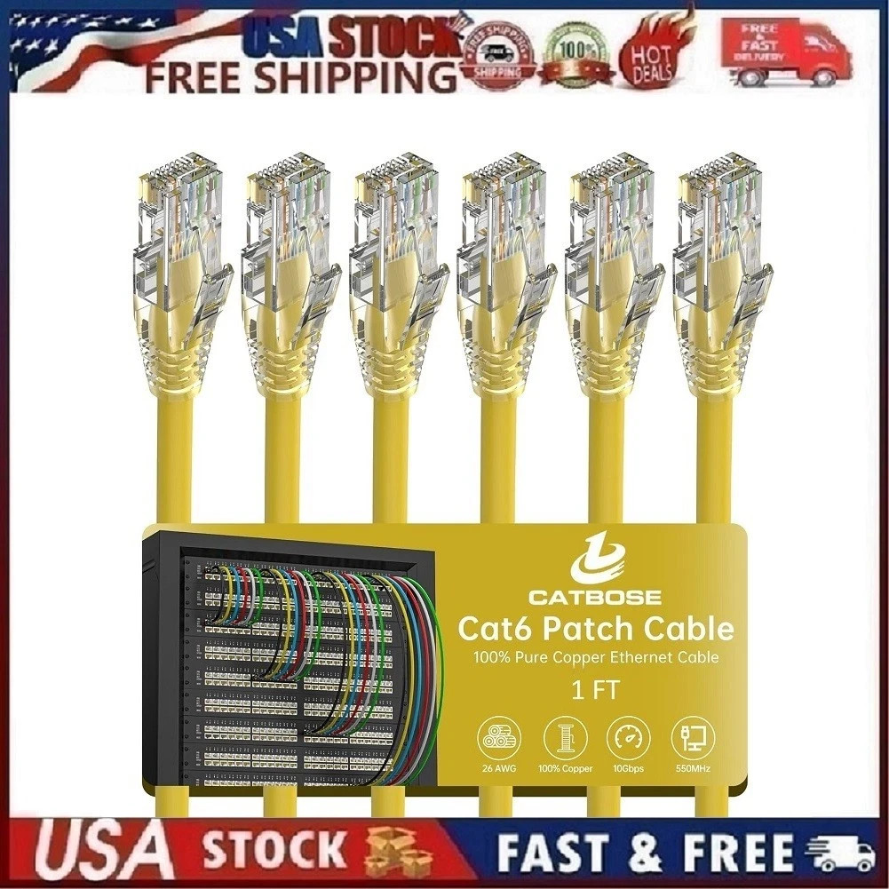Cat 6 Patch Cables 1 ft (6Pack) Cat6a Ethernet Patch Cable 10Gbps 550Mhz Yellow