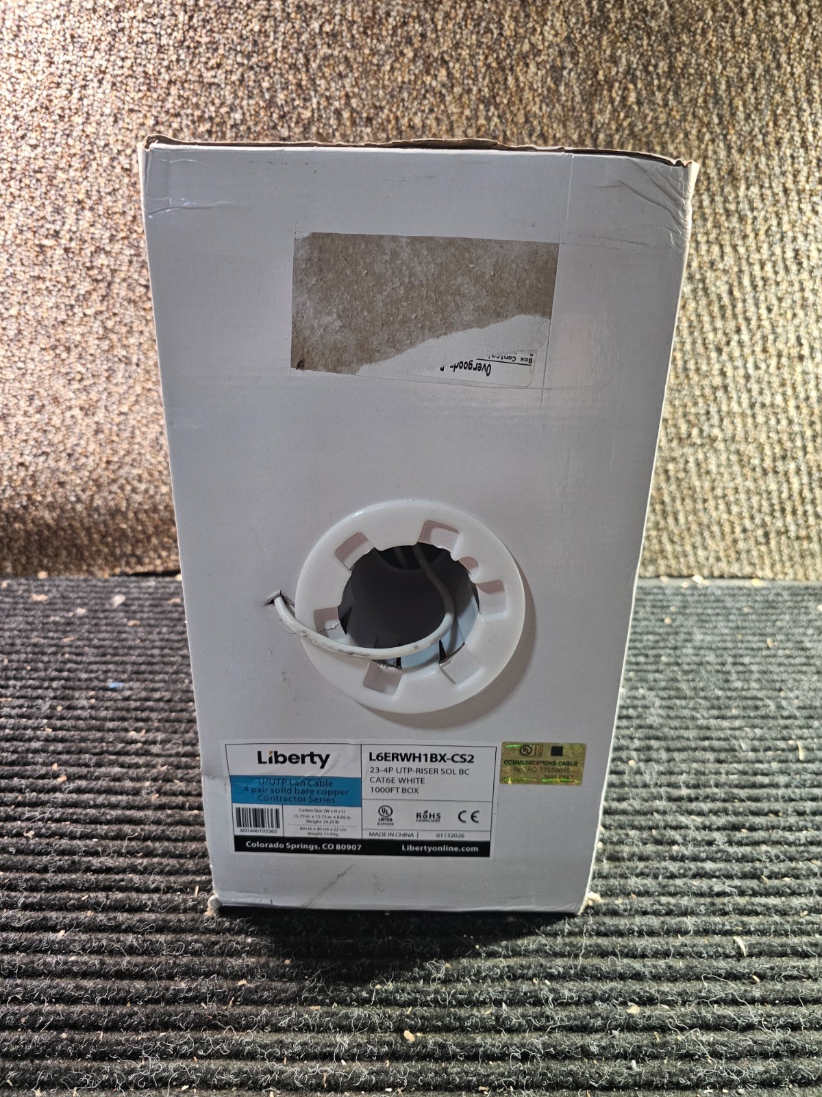 Liberty L6ERWH1BX-CS2 CAT 6E 1000′ 23/4 Pr Solid Non-Shielded Bare Copper Riser