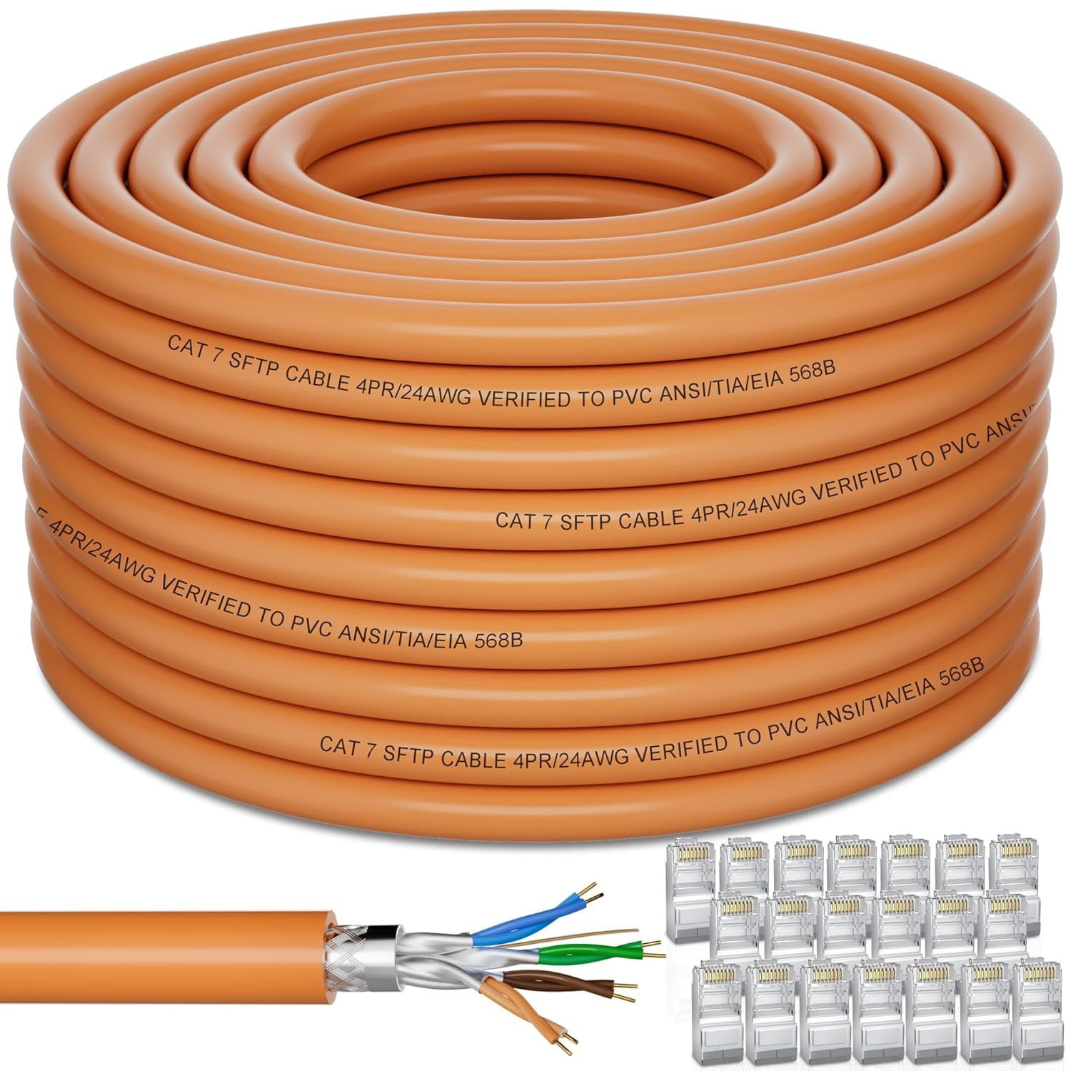 Cat 7 Outdoor Ethernet Cable 328Ft/100M (20 RJ45), Cat7 SFTP Triple Shielded Eth