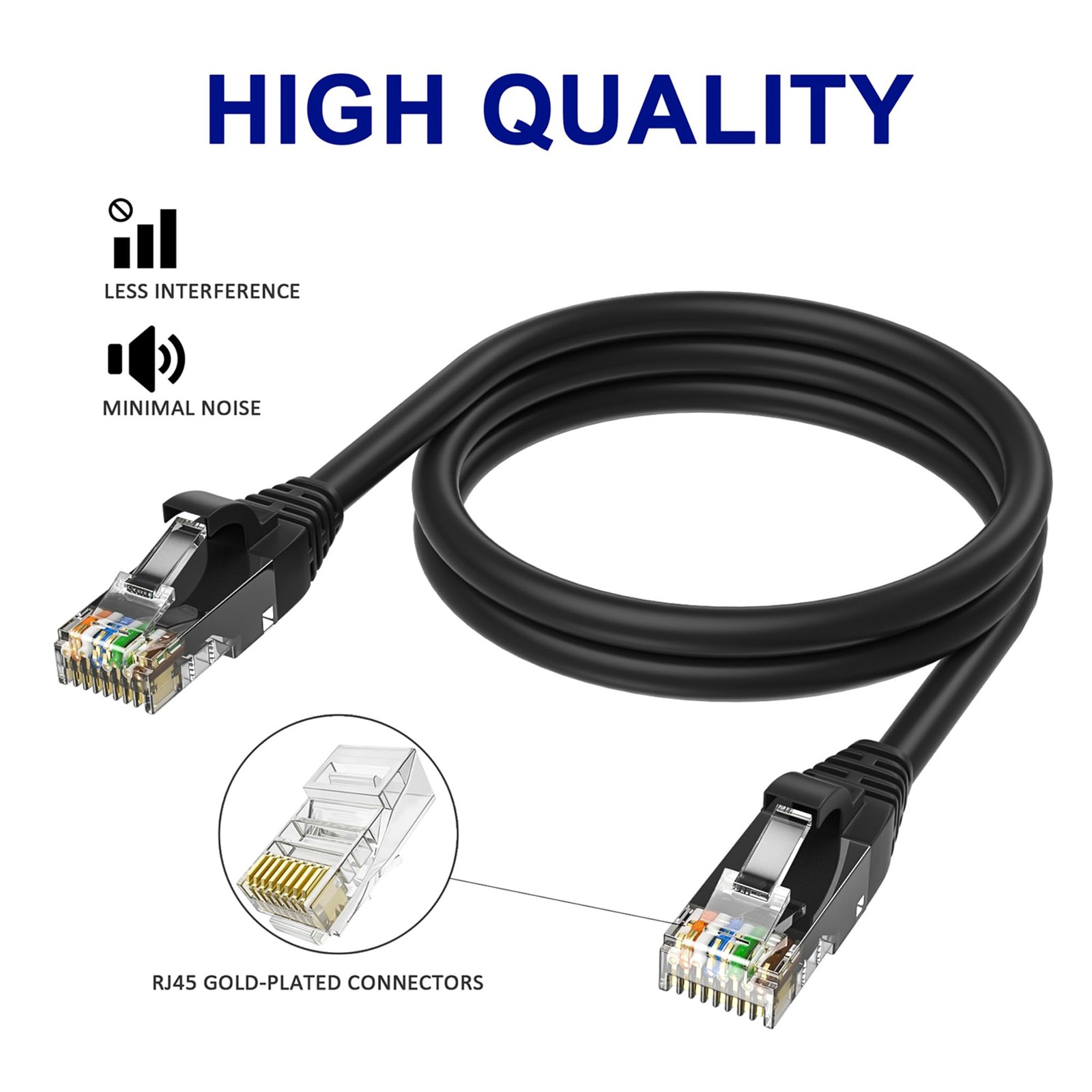 Cat 6 Ethernet Cable 150 Ft-Black, Outdoor & Indoor Snagless Long Round RJ45 …