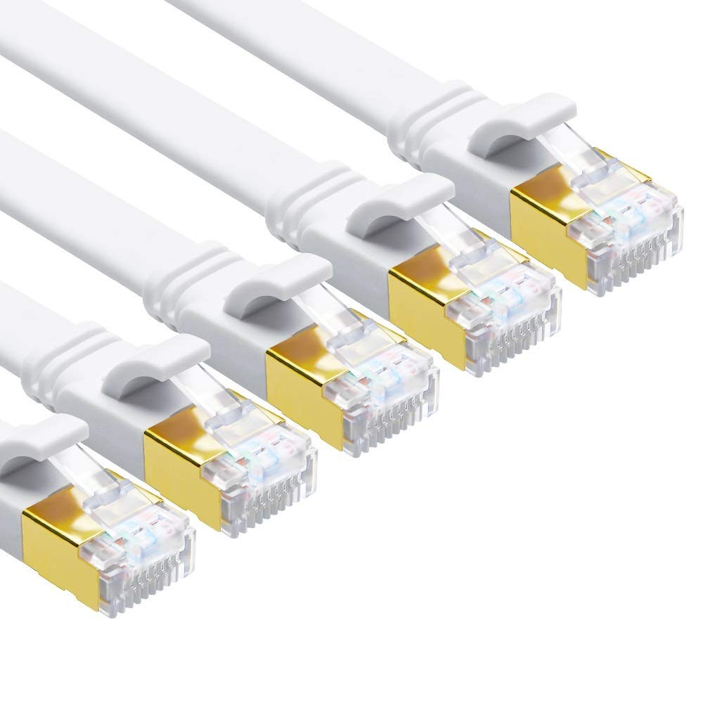 Yauhody CAT8 Ethernet Cable 3ft 5 Pack Flat Patch Cord, 3FT, White