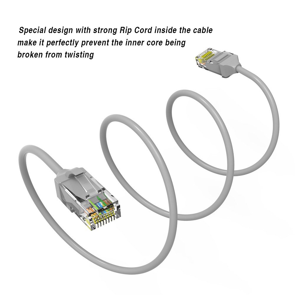 2Ft CAT6 28AWG Slim Ethernet Network Cable Gray