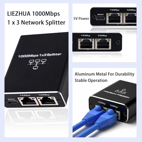 Upgrade High Speed 1000Mbps, LAN with USB Power Ethernet Splitter 1 to 3
