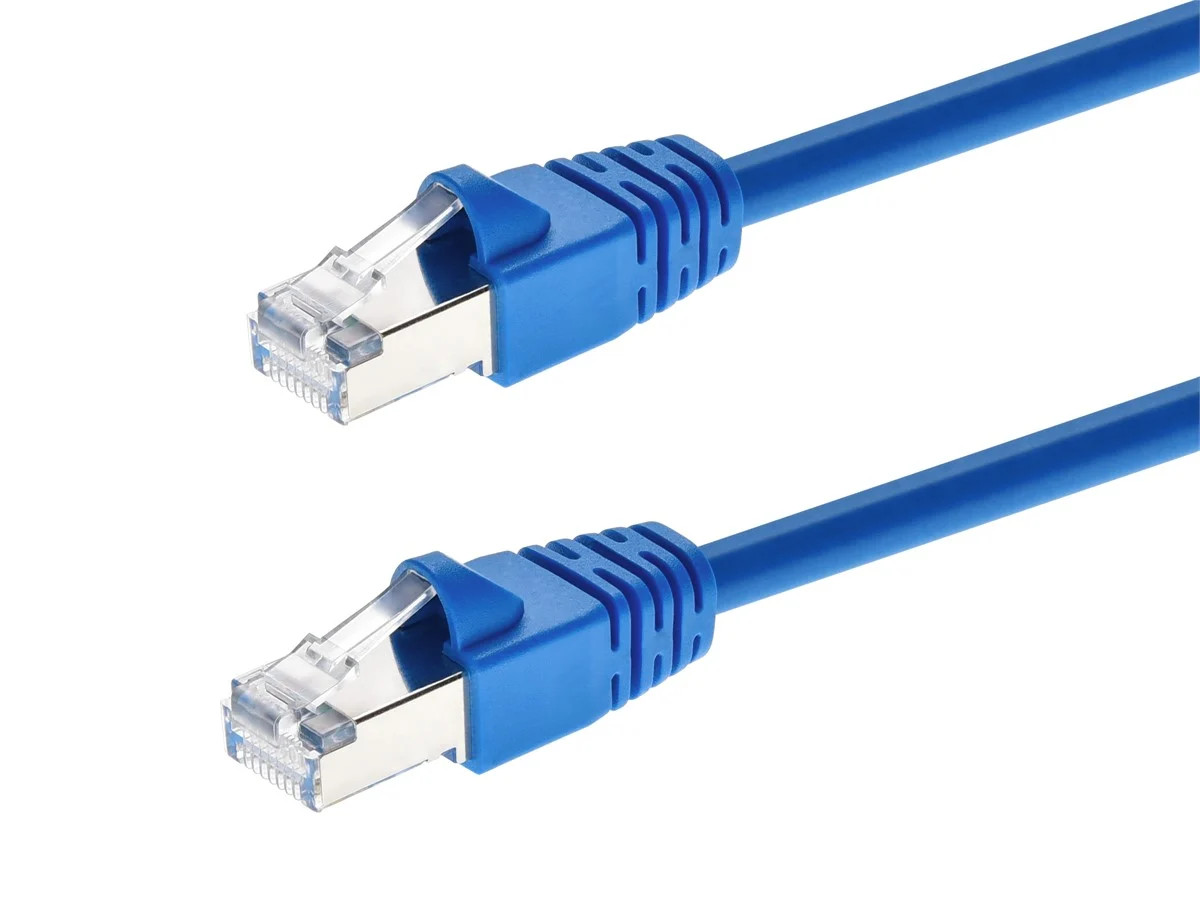 Cat6A Ethernet Patch Cable – Snagless RJ45, 550Mhz, STP, 10G, 26AWG, 1ft, Blue